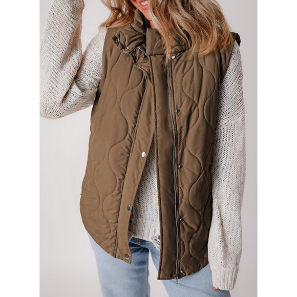 Women Puffer Vest Lightweight Quilted Sleeveless Stand Collar Fall Winter - Picture 6 of 6